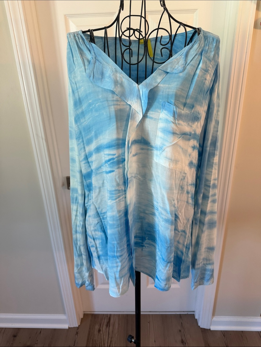Green Dragon Blue and White Tie-Dye Tunic Top